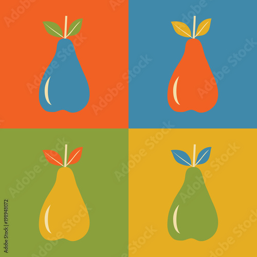 Scandinavian folk art seamless vector checkered pattern with colorful pears in squares in simple style