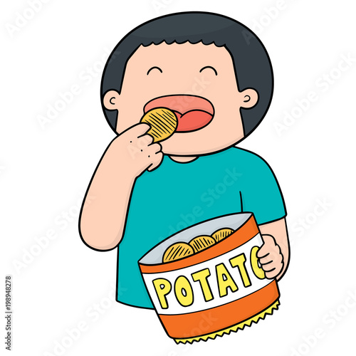 vector of man eating potatoes