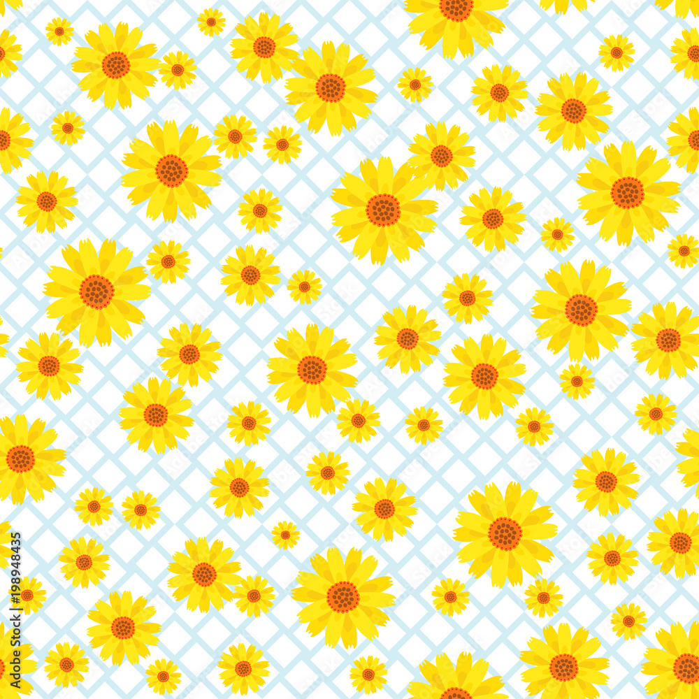 Lovely floral seamless pattern vector illustration on blue geometric background Lovely floral seamless pattern vector illustration on blue geometric background