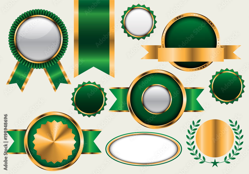 Gold green banner blank collection set luxury on gray background vector illustration. Gold green banner blank collection set luxury on gray background vector illustration.