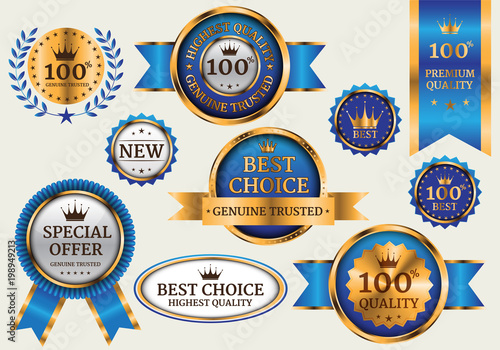 Gold blue banner collection set luxury on gray background vector illustration.