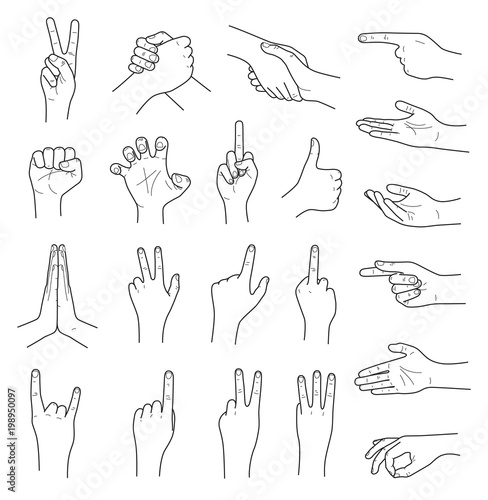 Hand gestures contour vector set