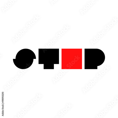 Logotipo STOP con letras anchas en rojo y negro
