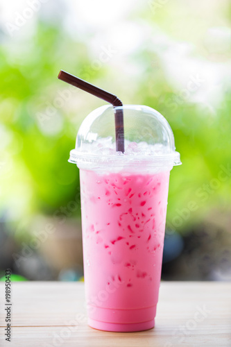 glass of pink milk 
