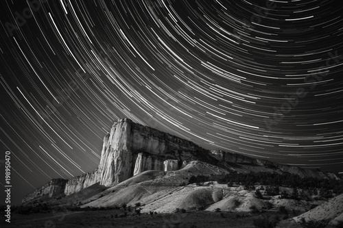 Star tracks against the background of the rock