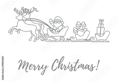 Santa Claus with Christmas presents in sleighs with reindeers. New Year and Christmas illustration.