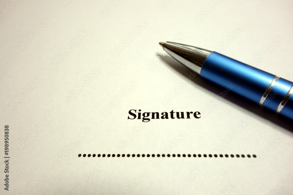 Place for signature and pen Place for signature and pen