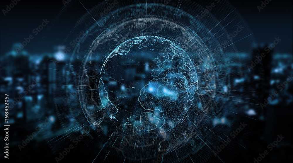Connections system global world view 3D rendering Connections system global world view 3D rendering