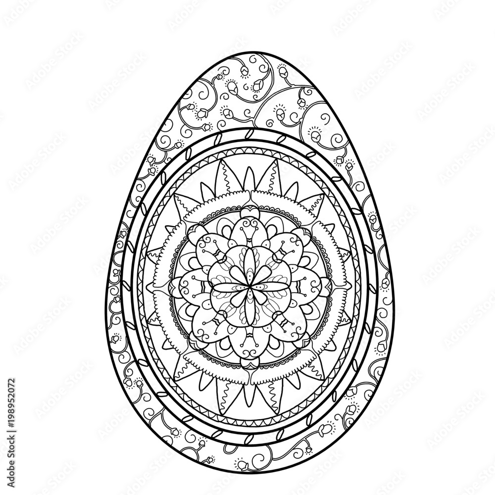 Vector. Egg of Easter. Contour image with a pattern. Coloring.