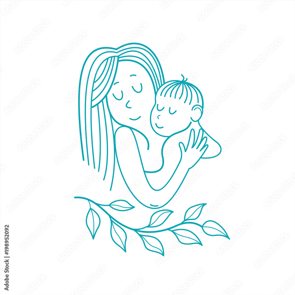 A mother and her child. Linear vector illustration A mother and her child. Linear vector illustration