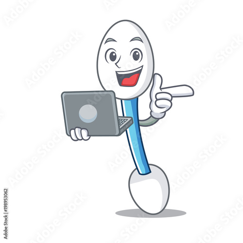 With laptop cotton swab character cartoon