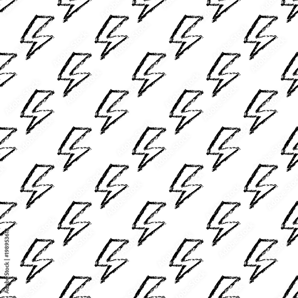 Hand drawn Lightning bolt seamless pattern. Black and white. Fashion design texture for textile. Vector illustration. Hand drawn Lightning bolt seamless pattern. Black and white. Fashion design texture for textile. Vector illustration.