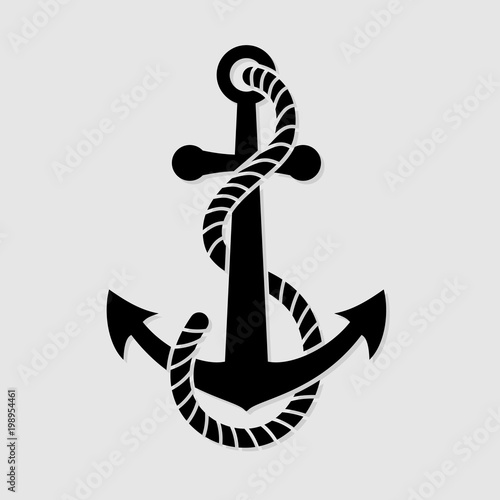 Anchor with a rope, isolated on white background. Vector illustration.