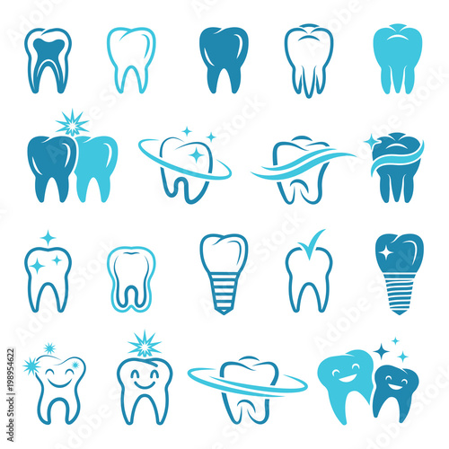 Stylized monochrome pictures of teeth. Dental concept illustrations for logos