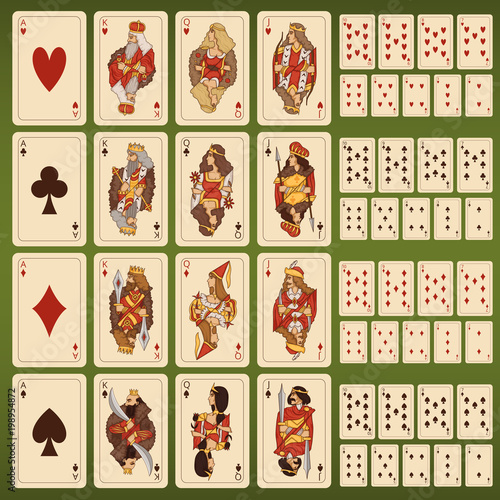 Big vector set of playing cards with stylized characters