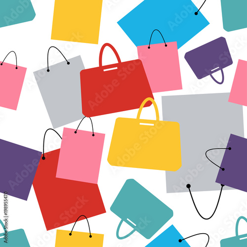 Seamless pattern of shopping bags and fashion handbags