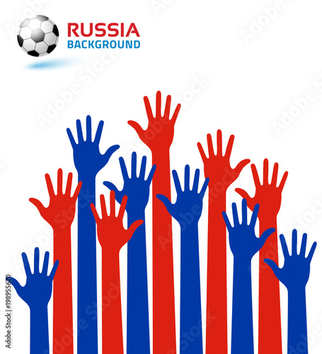 Hands up icon using Russia 2018 flag colors. Soccer ball. Vector illustration