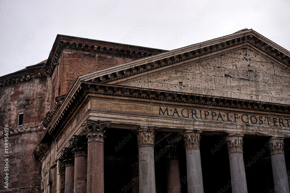 Close-up of the Pantheon exterior. Rome, Italy.