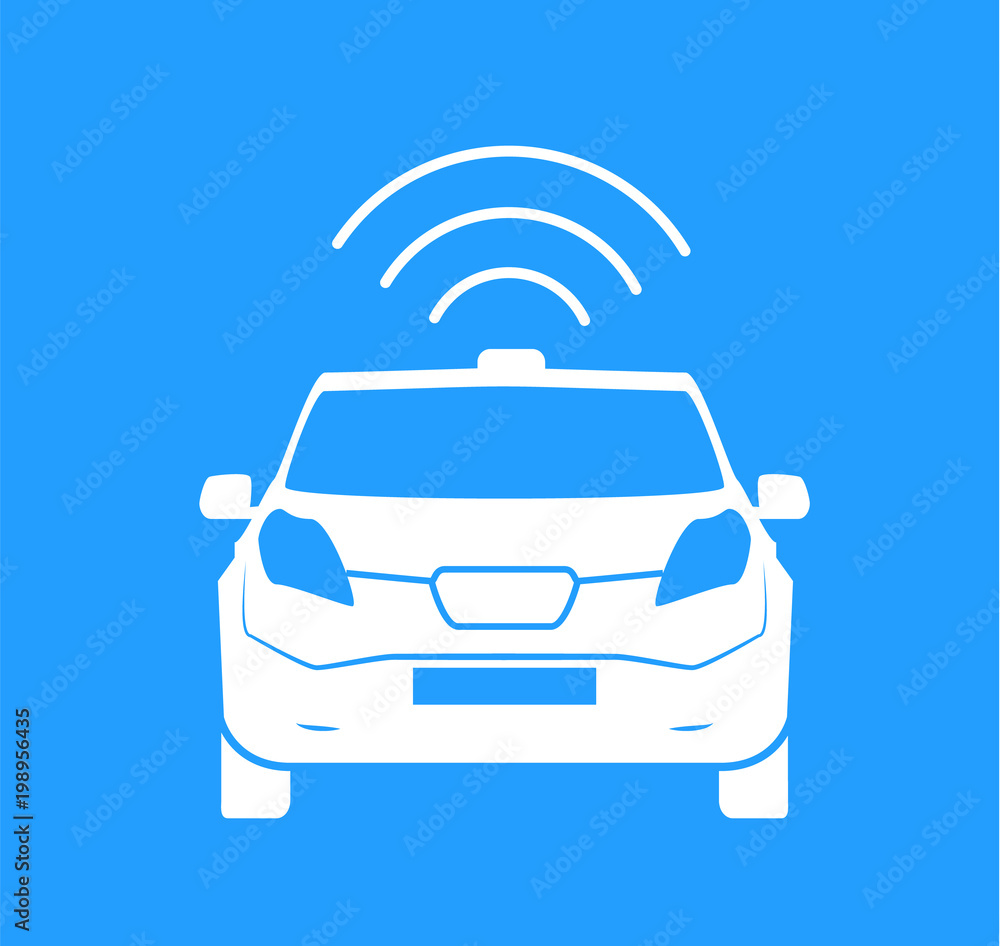 Wireless car charging station symbol. Road sign template of electric vehicle. Renewable eco technologies. Vector illustration of minimalistic flat design.