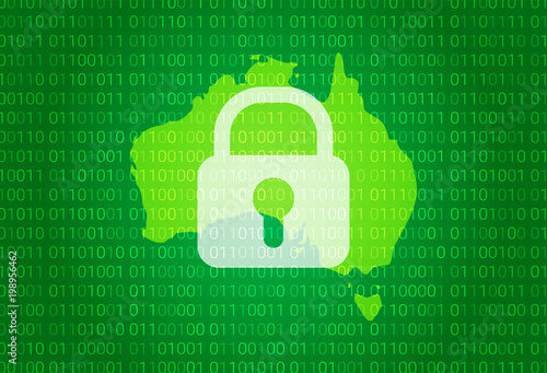Map of Australia. illustration with lock and binary code background. internet blocking,virus attack, privacy protect