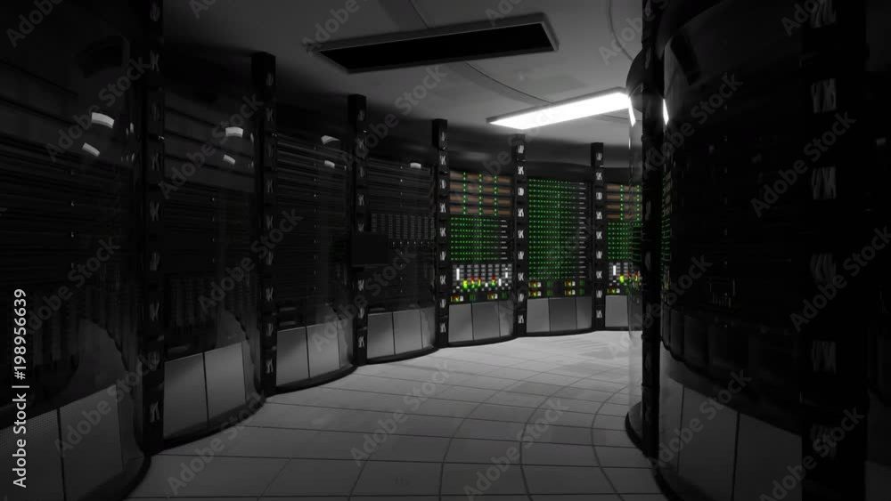 Video Stock Modern server computer equipment turns on after power