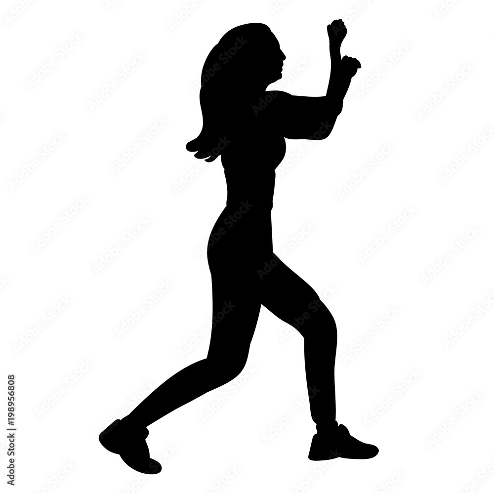 vector, isolated silhouette of girl dancing on white background