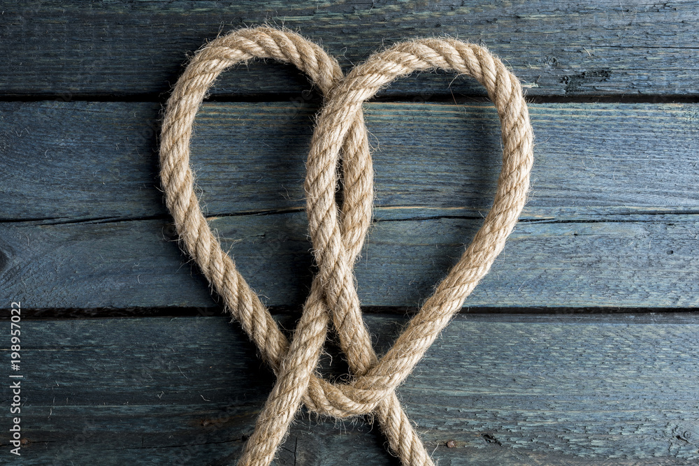 Love rope. Heart rope knot