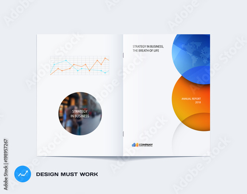 Abstract orange blue brochure design, modern catalog, centerfold cover, flyer in A4