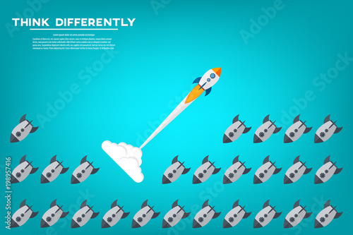 Think differently - Being different, taking risky, move for success in life -The graphic of rocket also represents the concept of courage, enterprise, confidence, belief, fearless, daring,