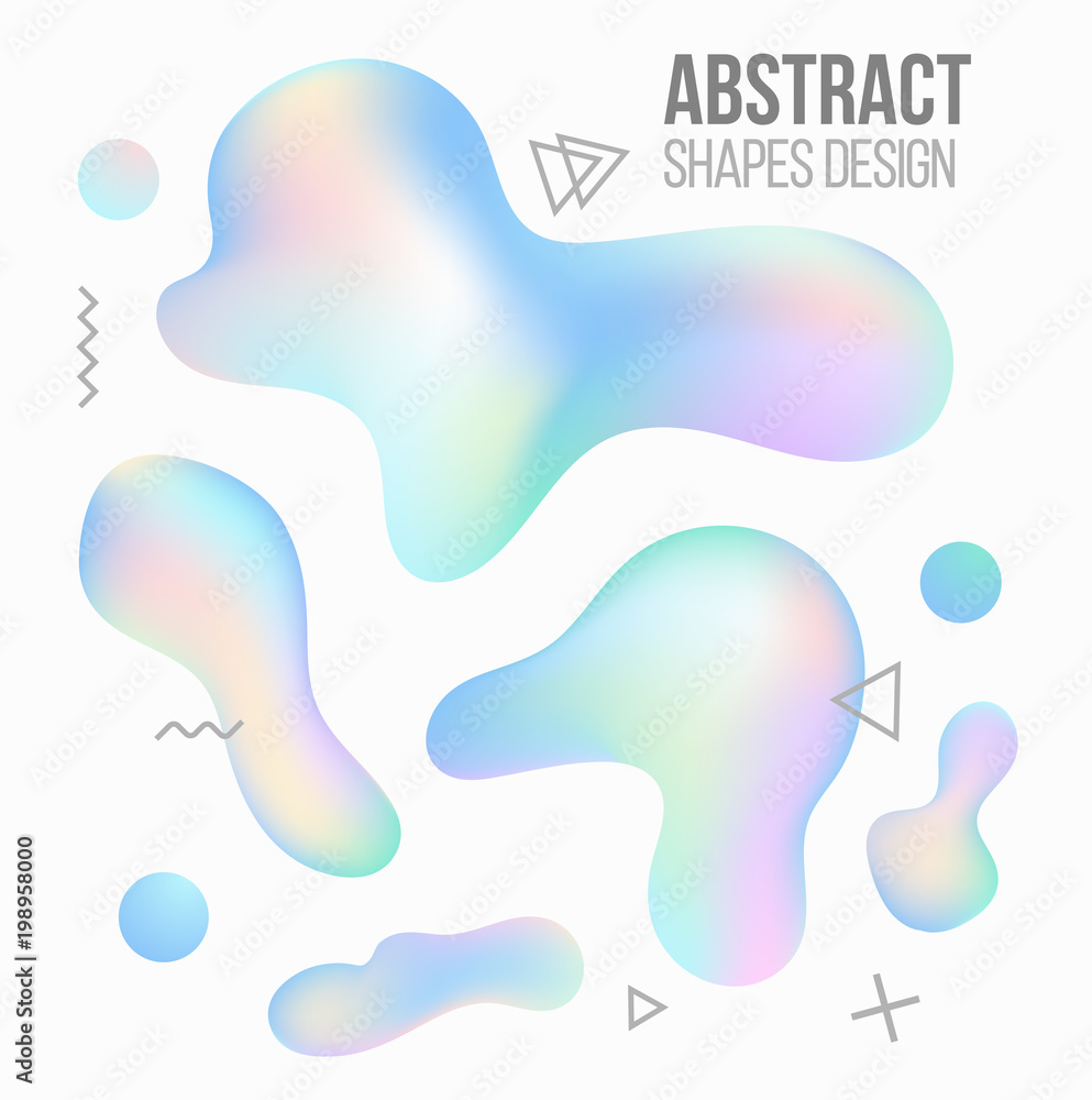 Holographic liquid shapes set. Abstract shapes isolated on white background. Modern design elements for packaging, mobile apps, banners etc. Holographic liquid shapes set. Abstract shapes isolated on white background. Modern design elements for packaging, mobile apps, banners etc.