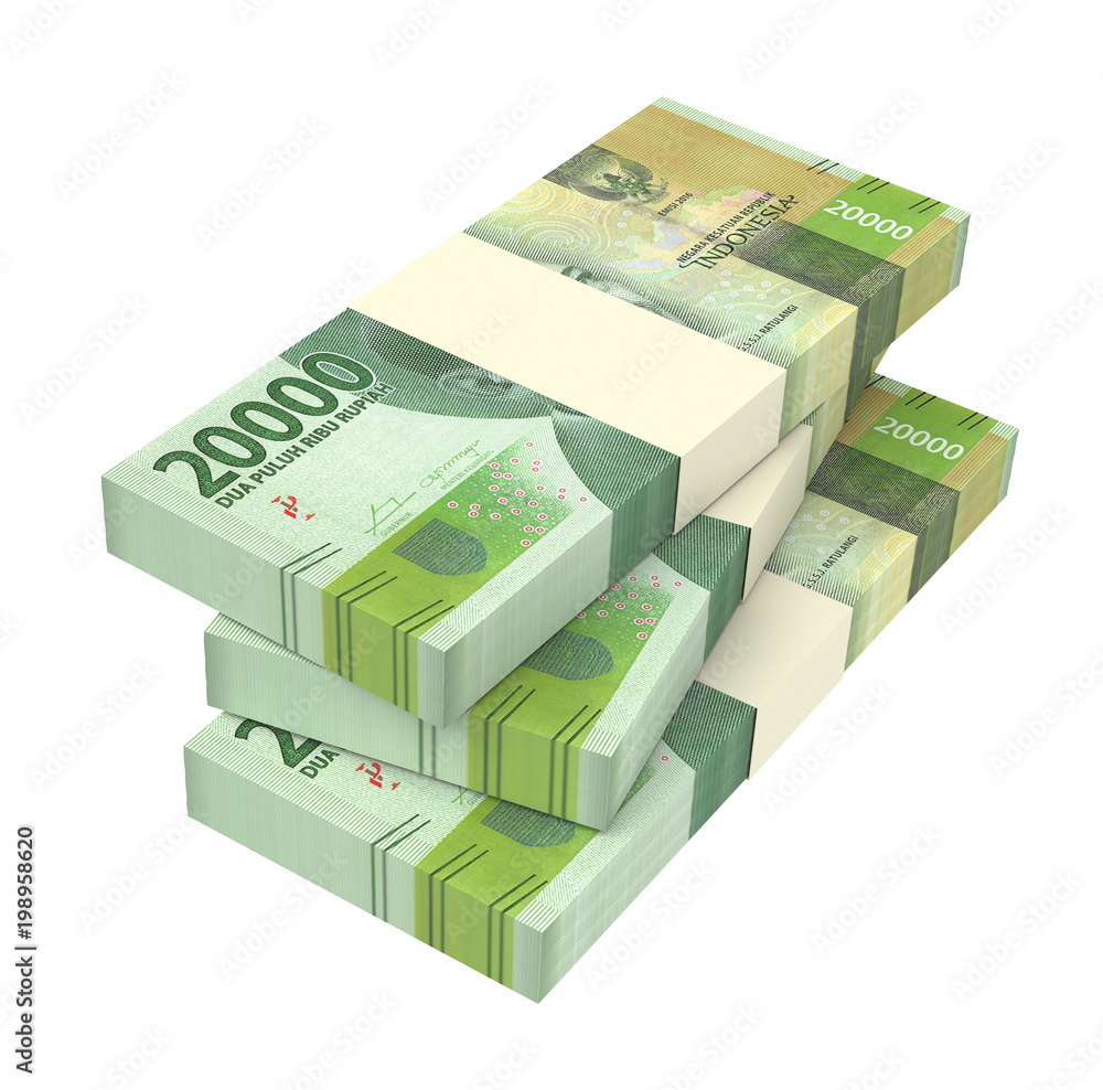 Indonesian rupiah money isolated on white with clipping path. 3D illustration.