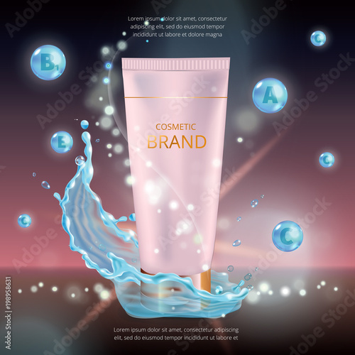 Digital vector collagen oil essence mockup on, with your brand, ready for print ads or magazine design.