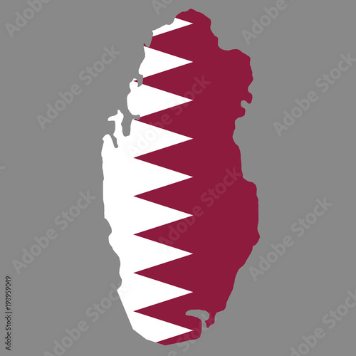 silhouette country borders map of Qatar on national flag background of vector illustration