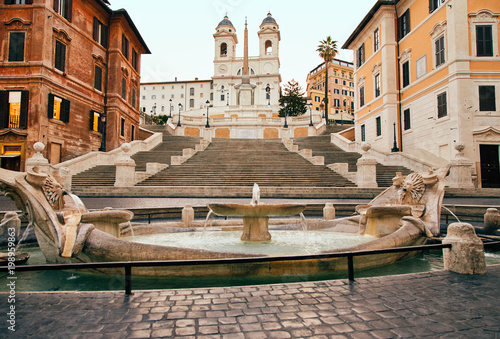 Spanish Steps in the Plaza of Spain in Rome in the early morning without people
