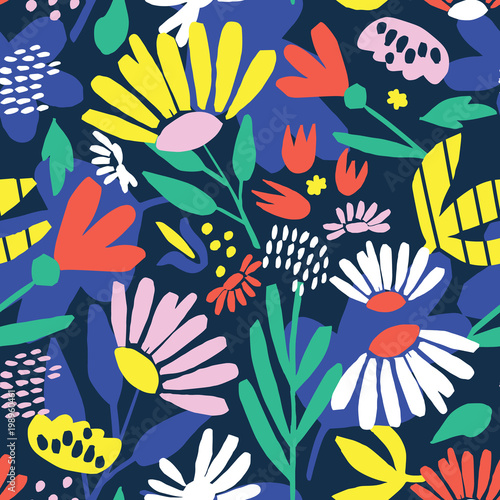 Seamless background with bright flowers
