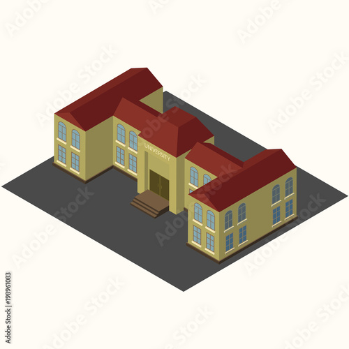Isometric School or university. Buildings for city construction.