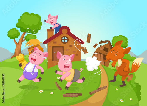 Fototapeta Naklejka Na Ścianę i Meble -  illustration of isolated fairy tale three little pigs vector