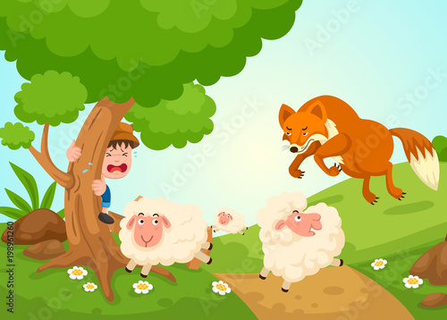illustration of isolated the shepherd boy fairy tale vector © Jehsomwang
