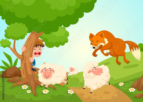 illustration of isolated the shepherd boy fairy tale vector