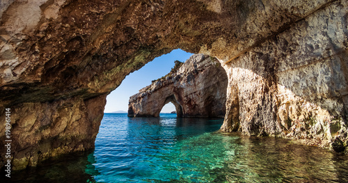 famous blue caves in agios nikolaos zakynthos photo