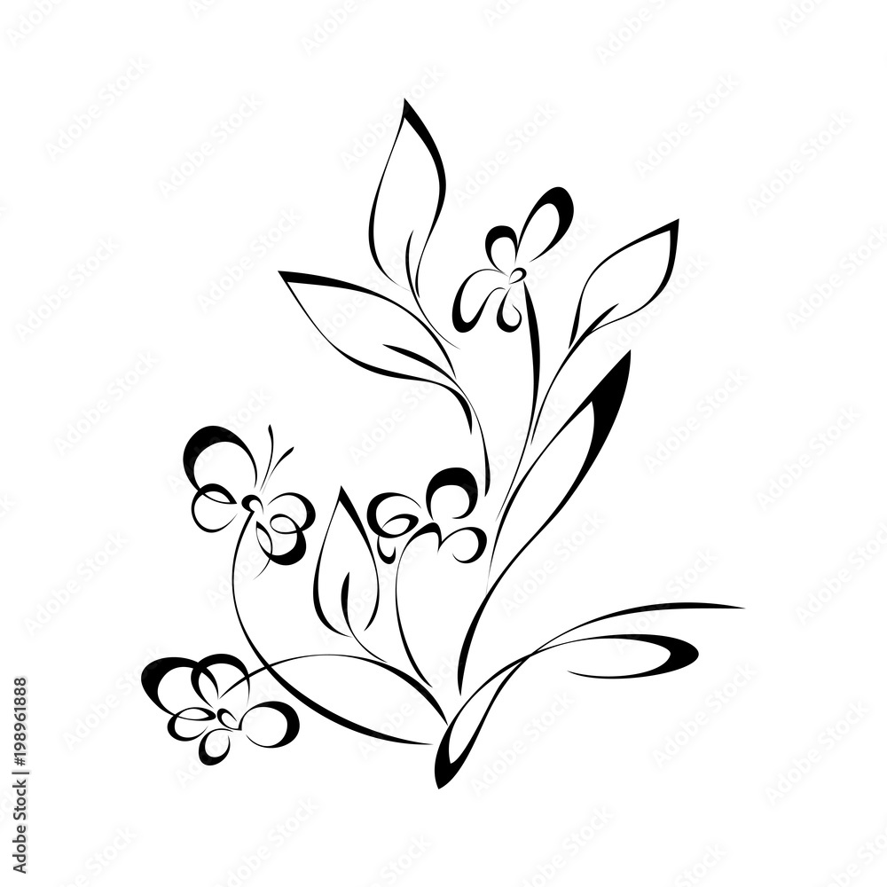ornament 244. stylized flower with leaves in black lines on a white background