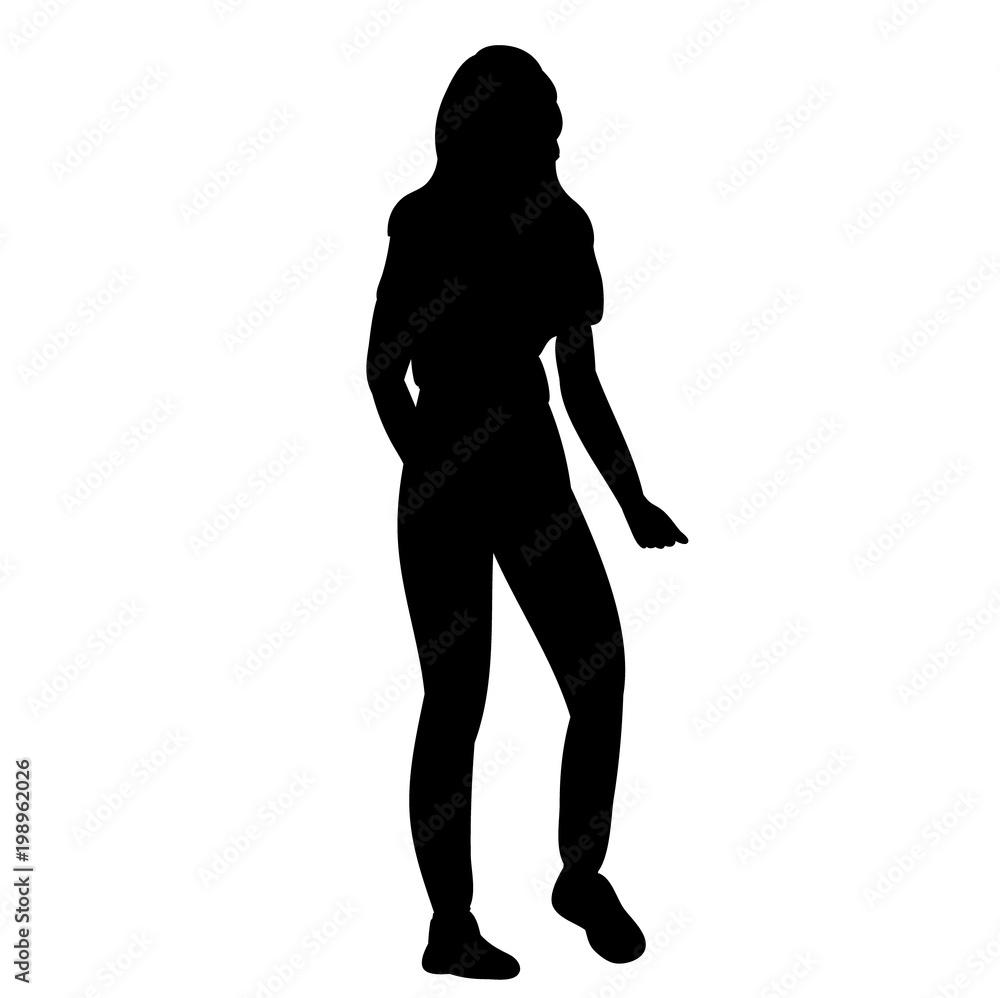 vector, isolated silhouette of a girl dancing a dance on a white background