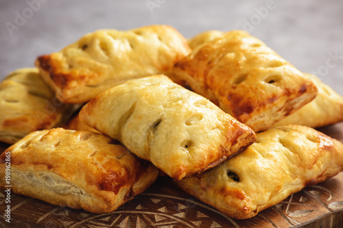 Spinach puff pastries with feta cheese.