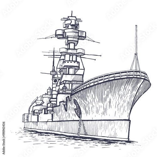 warship with a high mast