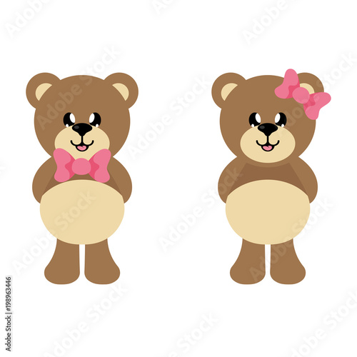 cartoon bear with tie with and bear girl set