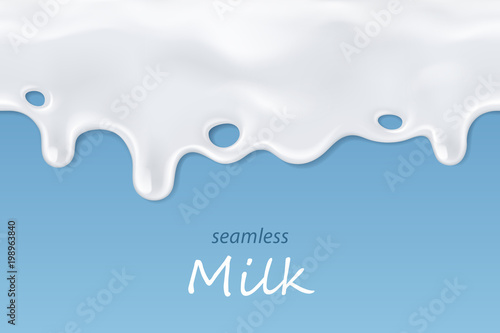 Seamless dripping milk repeatable isolated on blue background