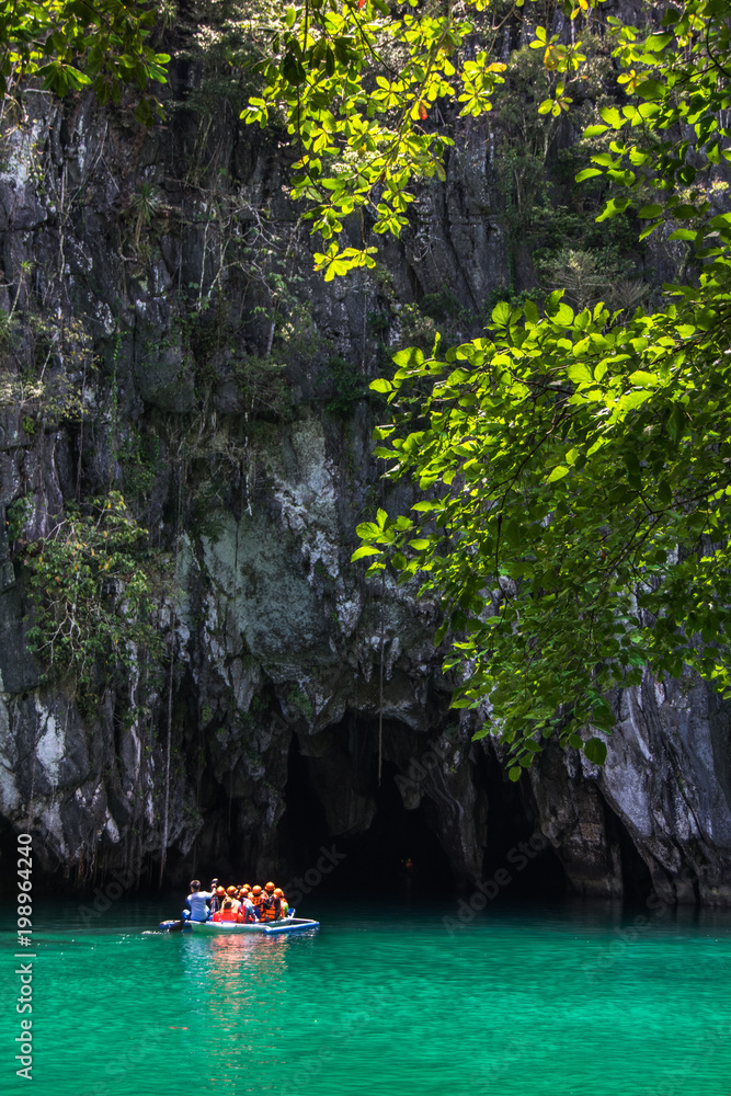 Puerto Princesa, Palawan, Philippines - 03 of March 2018: 
Beautiful lagoon, the beginning of the longest navigable underground river 
in the world.