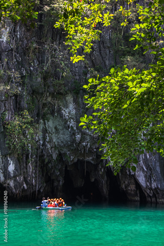 Puerto Princesa, Palawan, Philippines - 03 of March 2018: 
Beautiful lagoon, the beginning of the longest navigable underground river 
in the world. photo