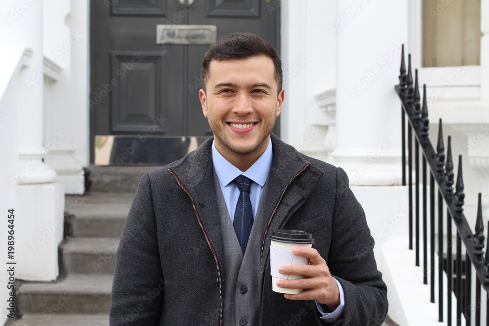 Businessman leaving his household in the morning Businessman leaving his household in the morning