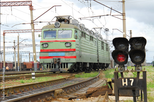 Semaphore and electric locomotive green